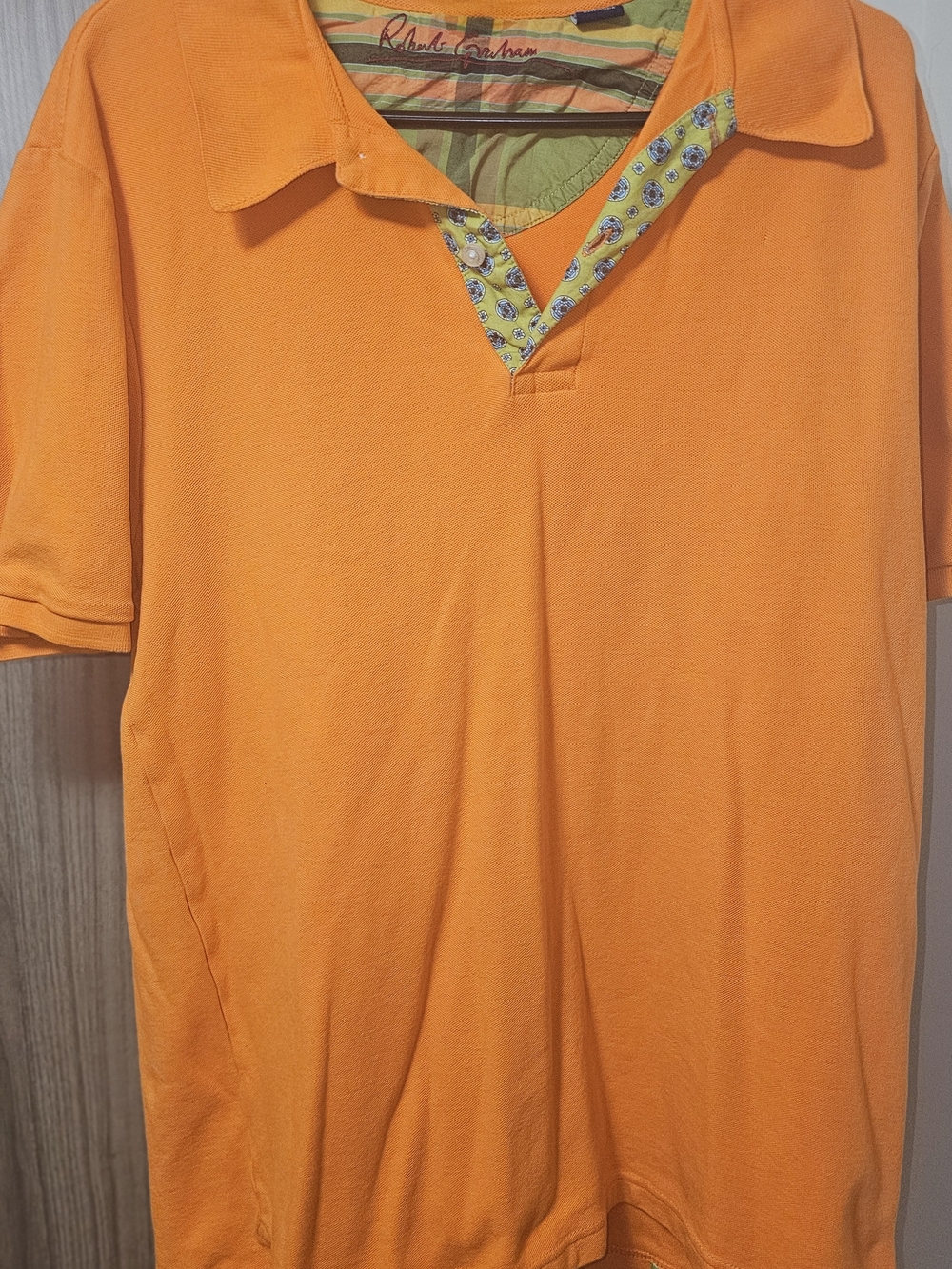 Robert Graham Orange Short-Sleeve Polo with Patterned Trim XL